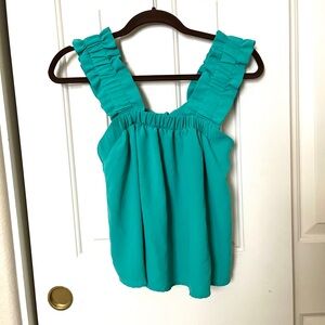 Blu Pepper Turquoise Ruffle Strap Blouse